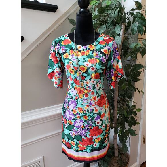 Prelude Dress Womens S Multi Floral Stretch Pockets Short Sleeve Pullover - Picture 1 of 14